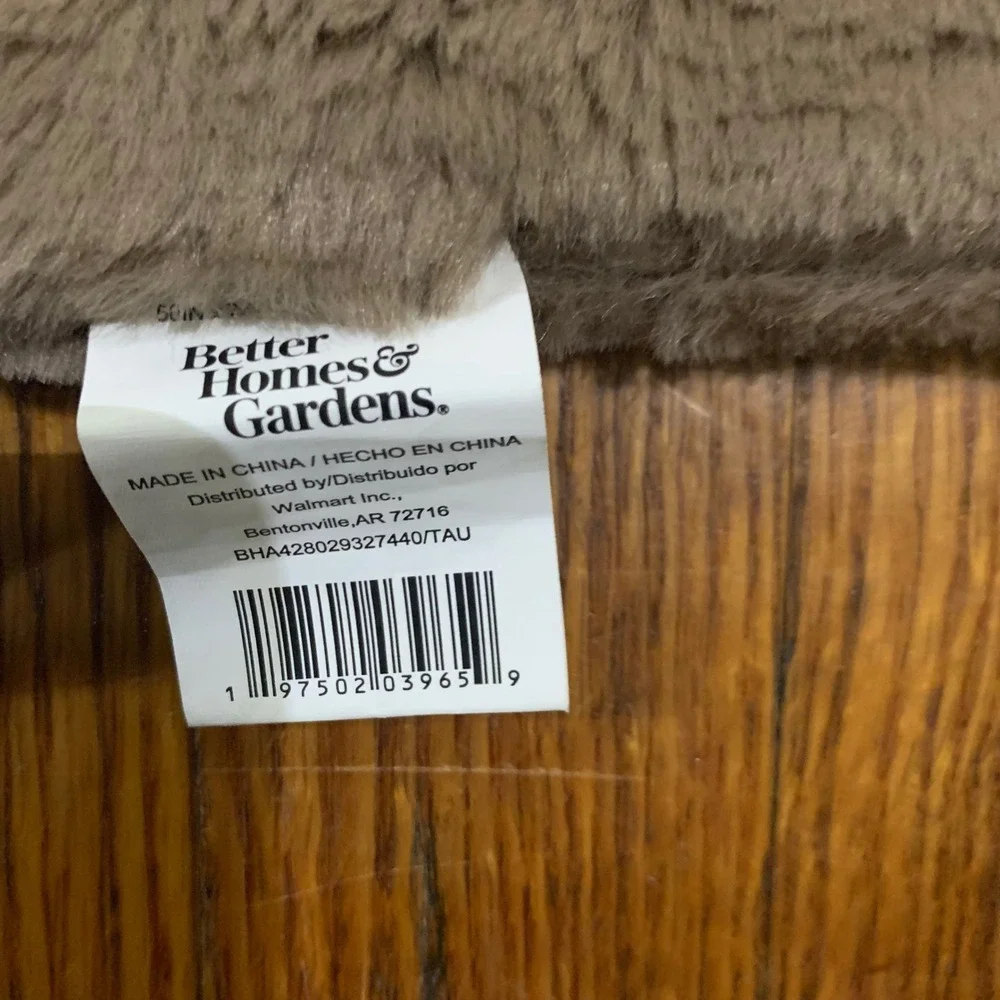 Better Homes & Gardens Throw Blanket Unisex 50x70 Taupe Faux Fur Ruched